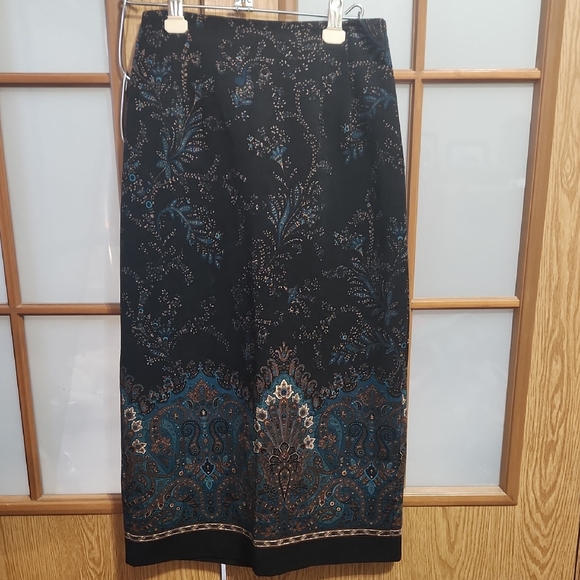 Briggs New York Black and Teal And Brown Paisely Patterned Pencil Skirt - Picture 1 of 7